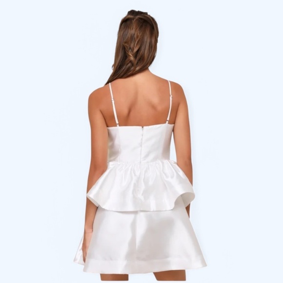 Lulus Bubbly Charm White Taffeta Tiered Ruffled Mini Dress Size XSmall - Picture 2 of 6